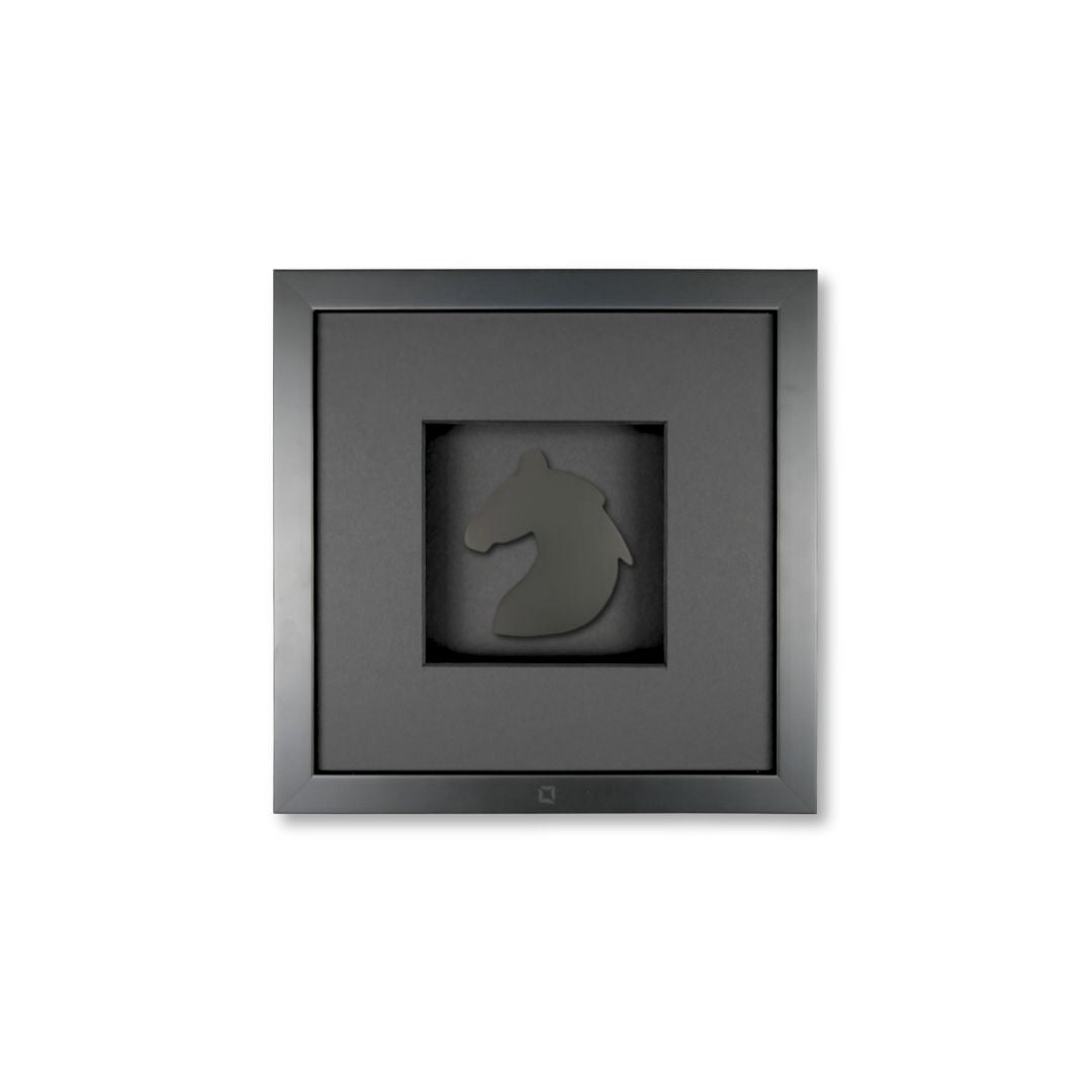 Quadratwerk Wandbild Pure Black Knight Pferdekopf 27cm - Rahmen Schwarz, Hintergrund Schwarz, Passepartout Schwarz/Schwarz