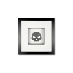 Quadratwerk Wandbild Pure Black Totenkopf 27cm - Rahmen Schwarz, Hintergrund Weiß, Passepartout Weiß/Schwarz