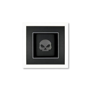 Quadratwerk Wandbild Pure Black Totenkopf 27cm - Rahmen Weiß, Hintergrund Schwarz, Passepartout Schwarz/Weiß