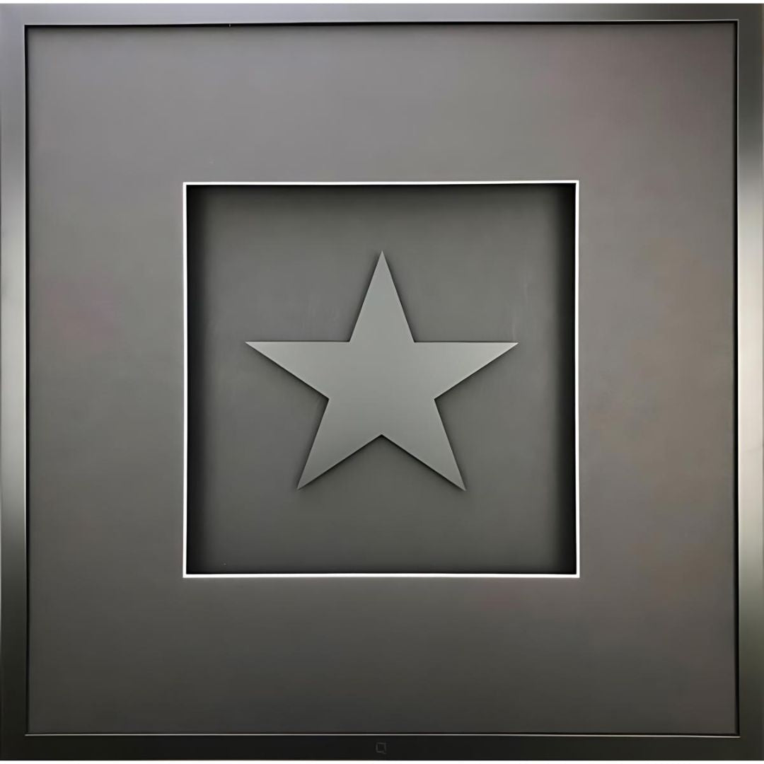 Quadratwerk Wandbild Pure Black Stern 58cm - Rahmen Schwarz, Hintergrund Schwarz, Passepartout Schwarz/Weiß