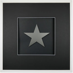 Quadratwerk Wandbild Pure Black Stern 58cm - Rahmen Weiß, Hintergrund Schwarz, Passepartout Schwarz/Weiß