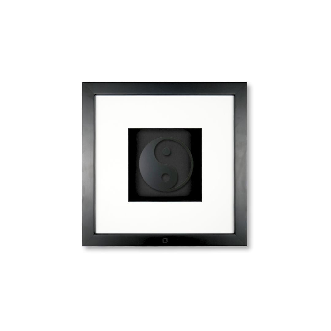 Quadratwerk Wandbild Pure Black Yin & Yan 27cm - Rahmen Schwarz, Hintergrund Schwarz, Passepartout Weiß/Schwarz