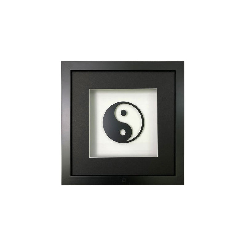 Quadratwerk Wandbild Pure Black Yin & Yan 27cm - Rahmen Schwarz, Hintergrund Weiß, Passepartout Schwarz/Weiß