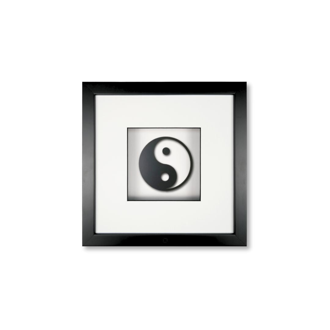 Quadratwerk Wandbild Pure Black Yin & Yan 27cm - Rahmen Schwarz, Hintergrund Weiß, Passepartout Weiß/Schwarz