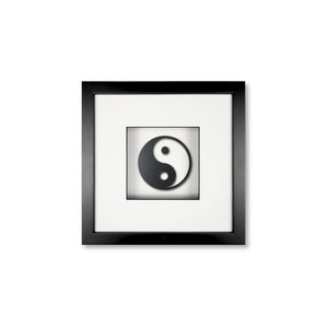 Quadratwerk Wandbild Pure Black Yin & Yan 27cm - Rahmen Schwarz, Hintergrund Weiß, Passepartout Weiß/Schwarz