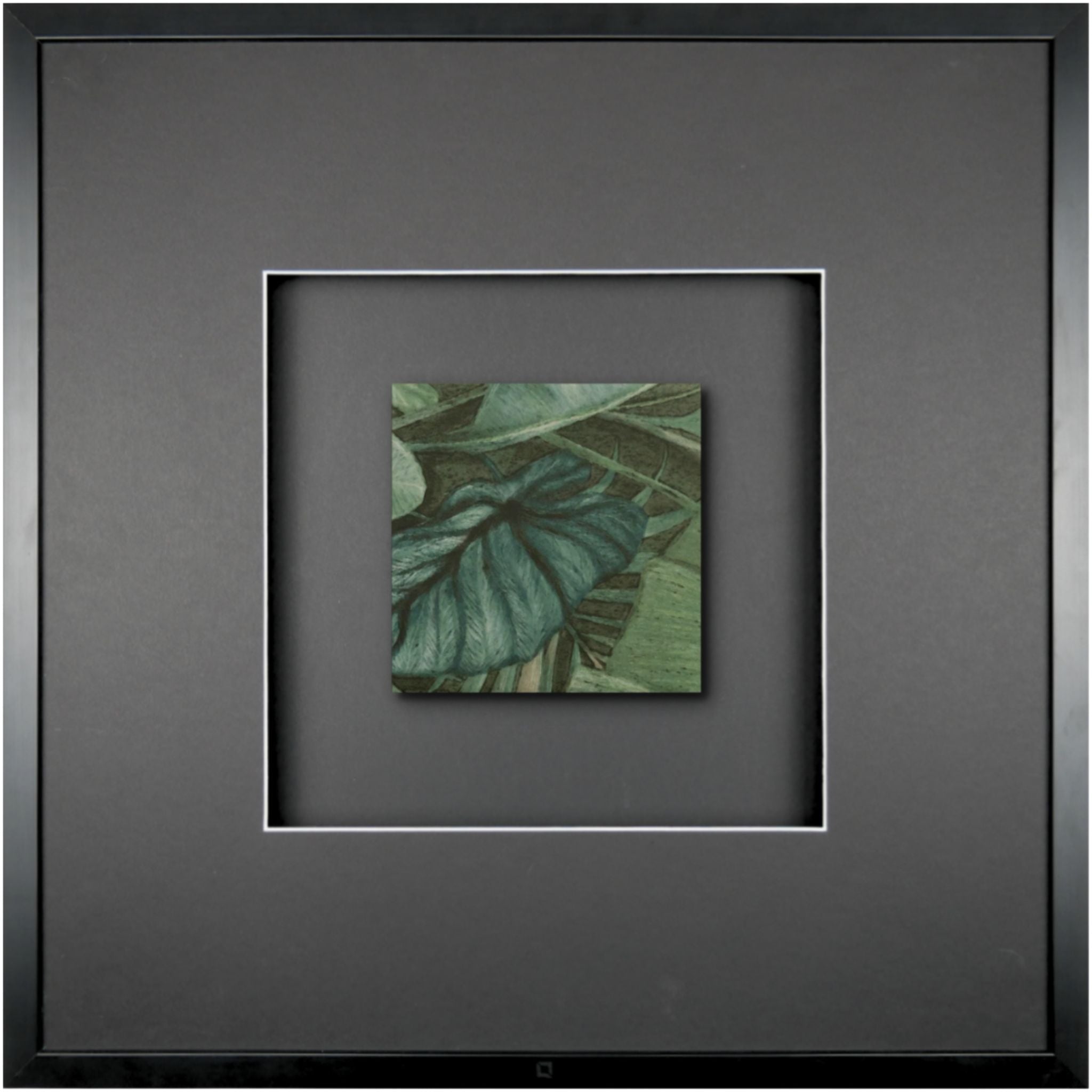 Quadratwerk Wandbild Signature Tile Eden 58m - Rahmen Schwarz, Hintergrund Schwarz, Passepartout Schwarz/Weiß