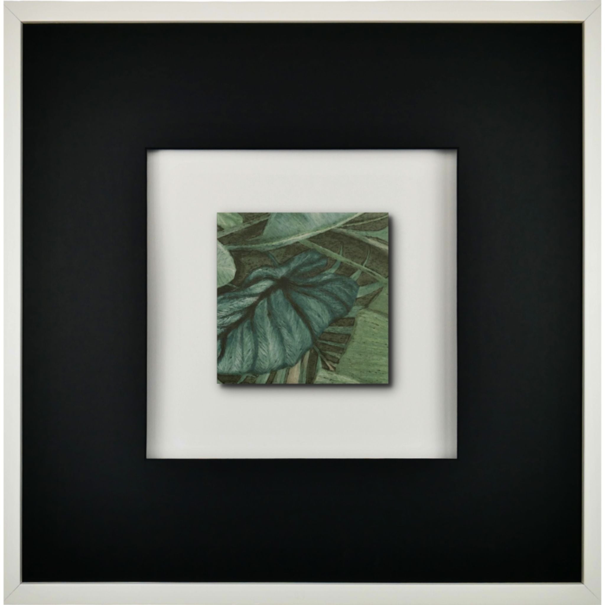 Quadratwerk Wandbild Signature Tile Eden 58m - Rahmen Weiß, Hintergrund Weiß, Passepartout Schwarz/Schwarz