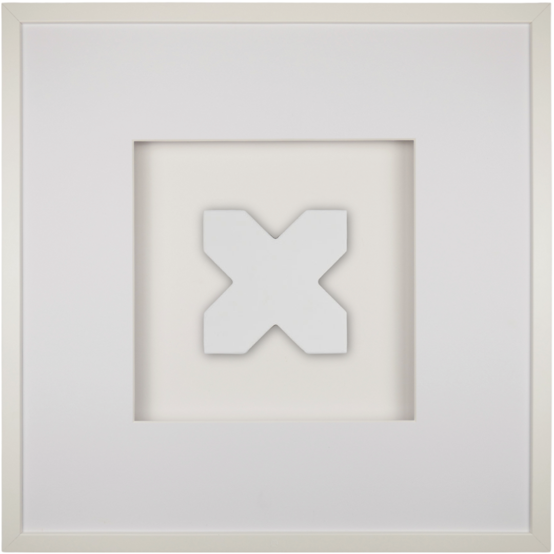 Wandbild SPECIAL EDITION Marks 58x58 cm – großes weißes X-Relief Tone-in-Tone, limitiertes 3D-Wandbild handgefertigt Made in Germany, weißer Rahmen