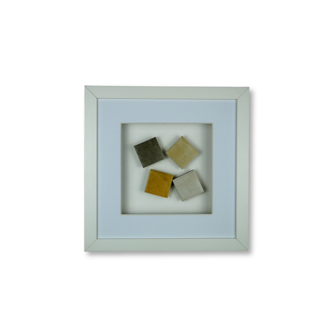Wandbild SPECIAL EDITION Terre Panels 27x27 cm – vier Betonreliefs in Erdtönen, limitiertes 3D-Wandbild handgefertigt Made in Germany, weißer Rahmen