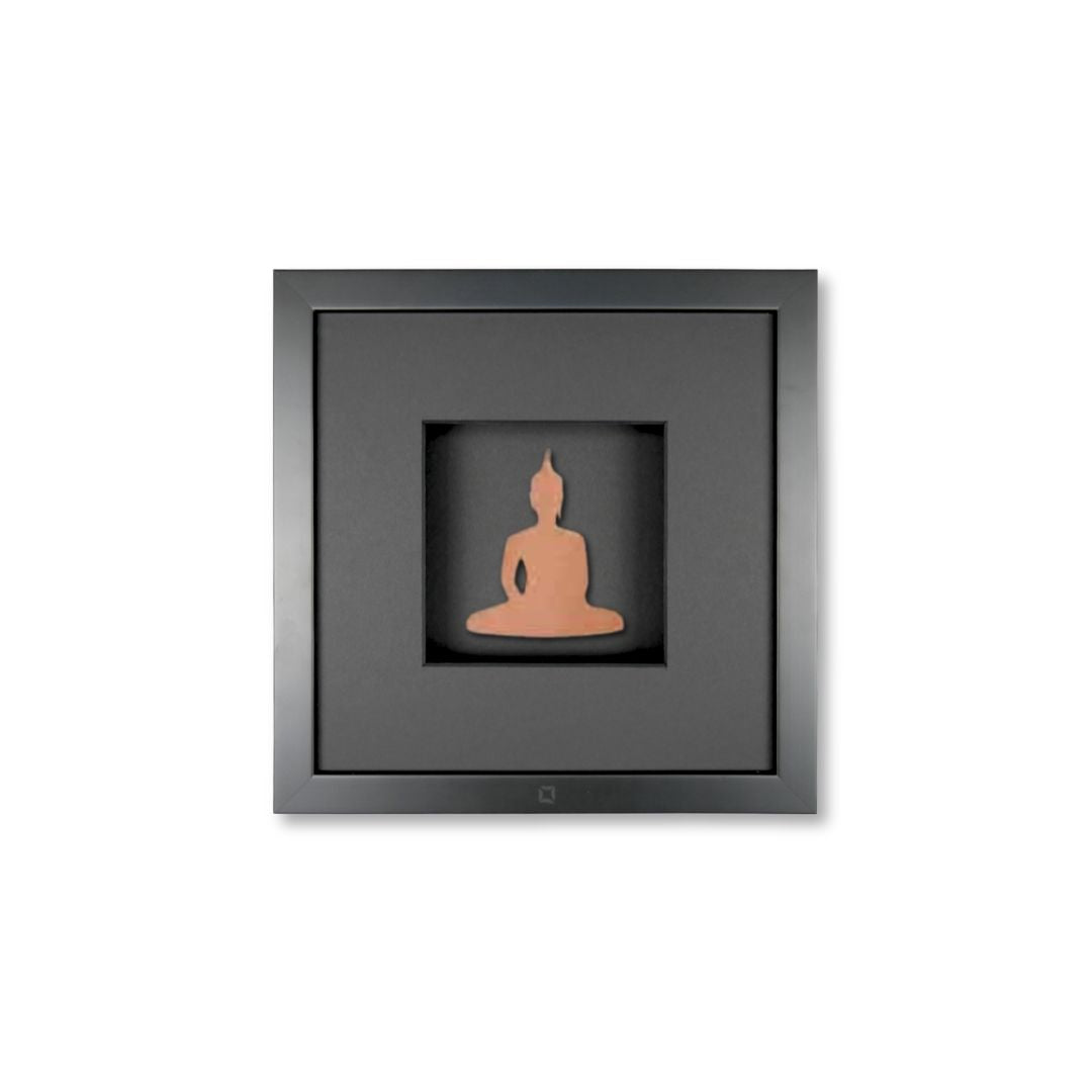 Quadratwerk Wandbild Nahaufnahme Detailansicht Urban Rust Buddha 27cm - Rahmen Schwarz, Hintergrund Schwarz, Passepartout Schwarz/Schwarz