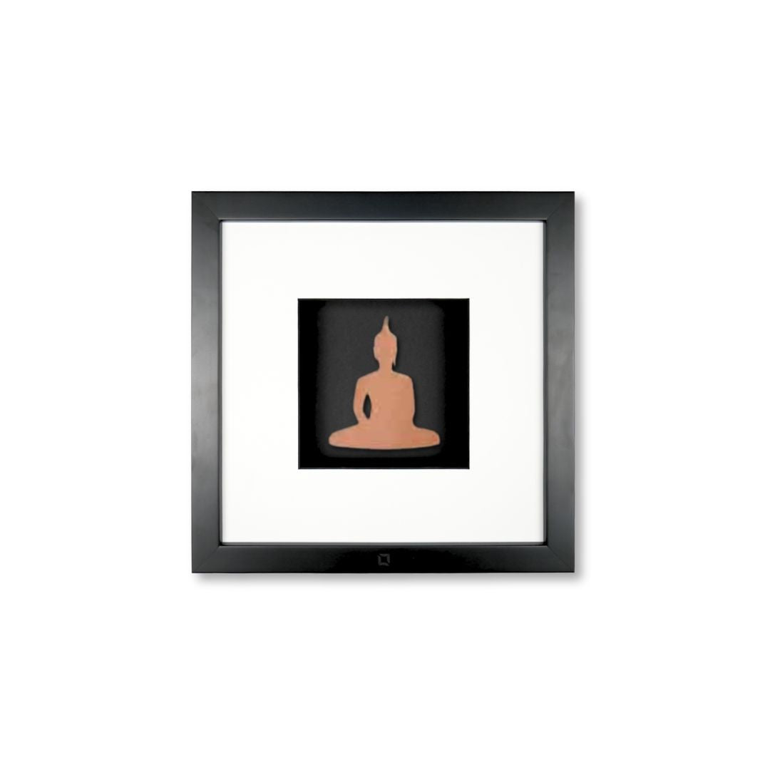 Quadratwerk Wandbild Nahaufnahme Detailansicht Urban Rust Buddha 27cm - Rahmen Schwarz, Hintergrund Schwarz, Passepartout Weiß/Schwarz