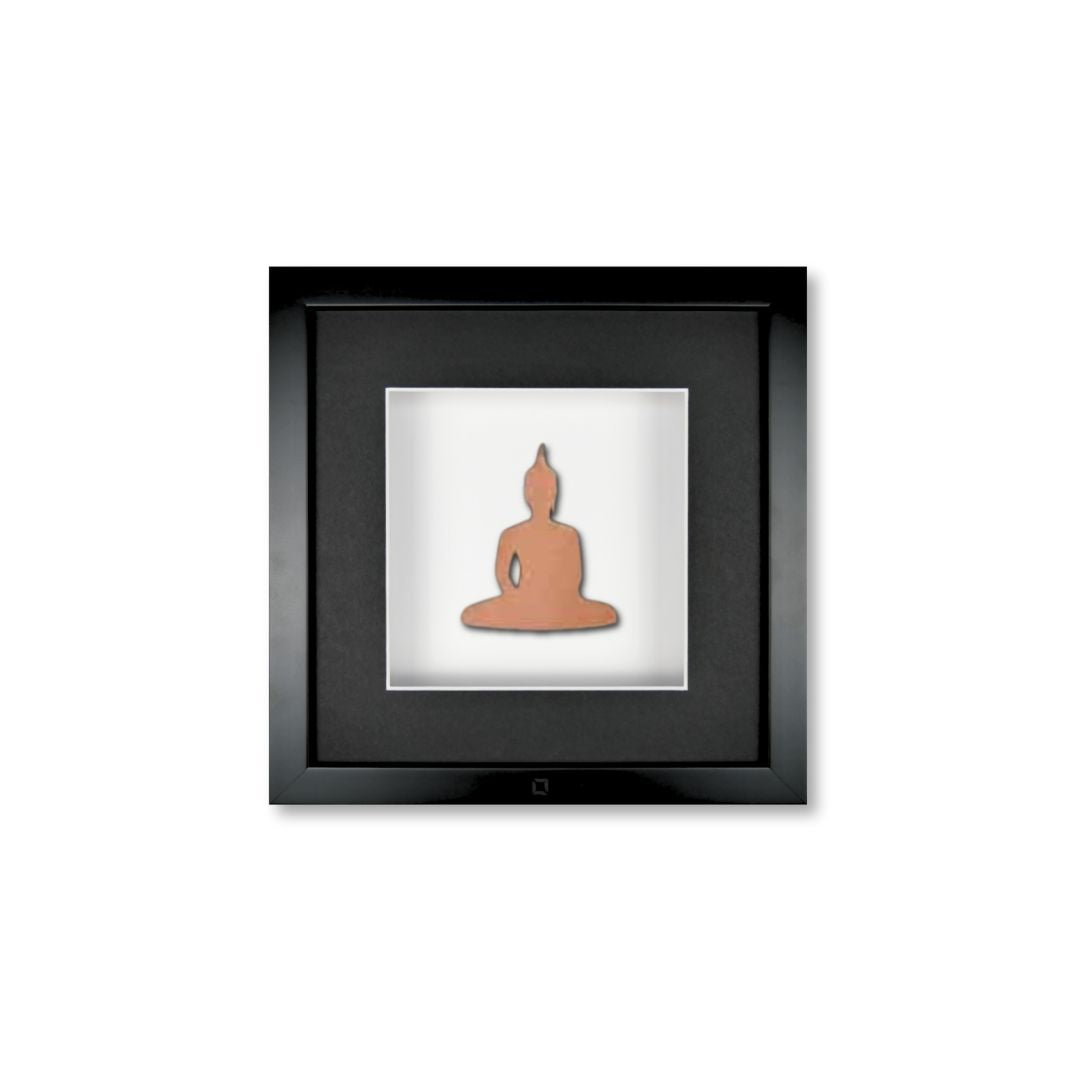 Quadratwerk Wandbild Nahaufnahme Detailansicht Urban Rust Buddha 27cm - Rahmen Schwarz, Hintergrund Weiß, Passepartout Schwarz/Weiß