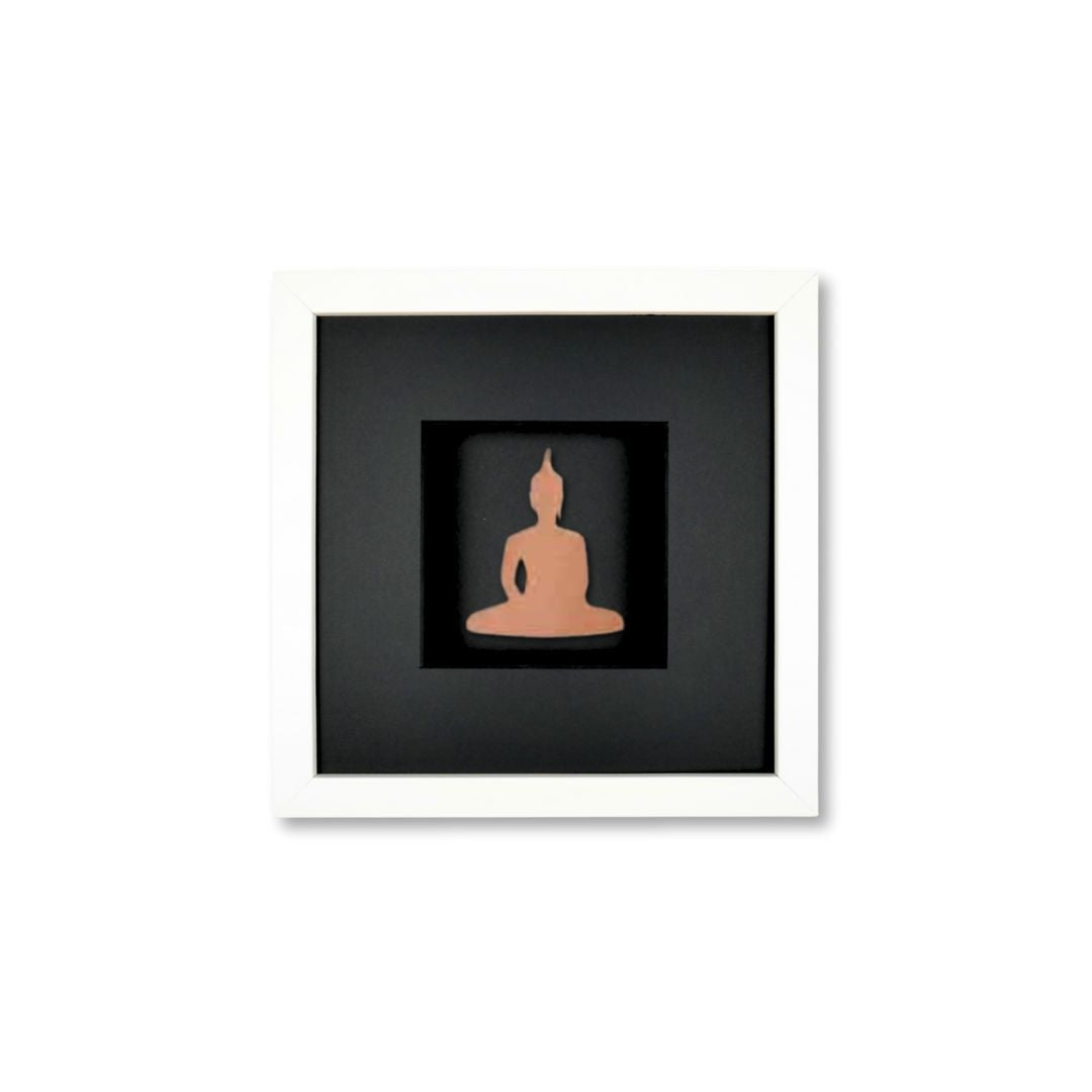 Quadratwerk Wandbild Nahaufnahme Detailansicht Urban Rust Buddha 27cm - Rahmen Weiß, Hintergrund Schwarz, Passepartout Schwarz/Schwarz