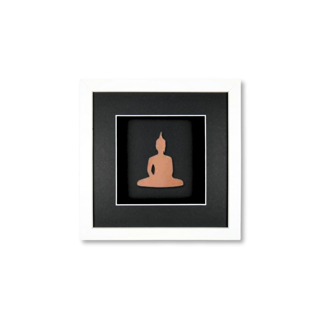Quadratwerk Wandbild Nahaufnahme Detailansicht Urban Rust Buddha 27cm - Rahmen Weiß, Hintergrund Schwarz, Passepartout Schwarz/Weiß