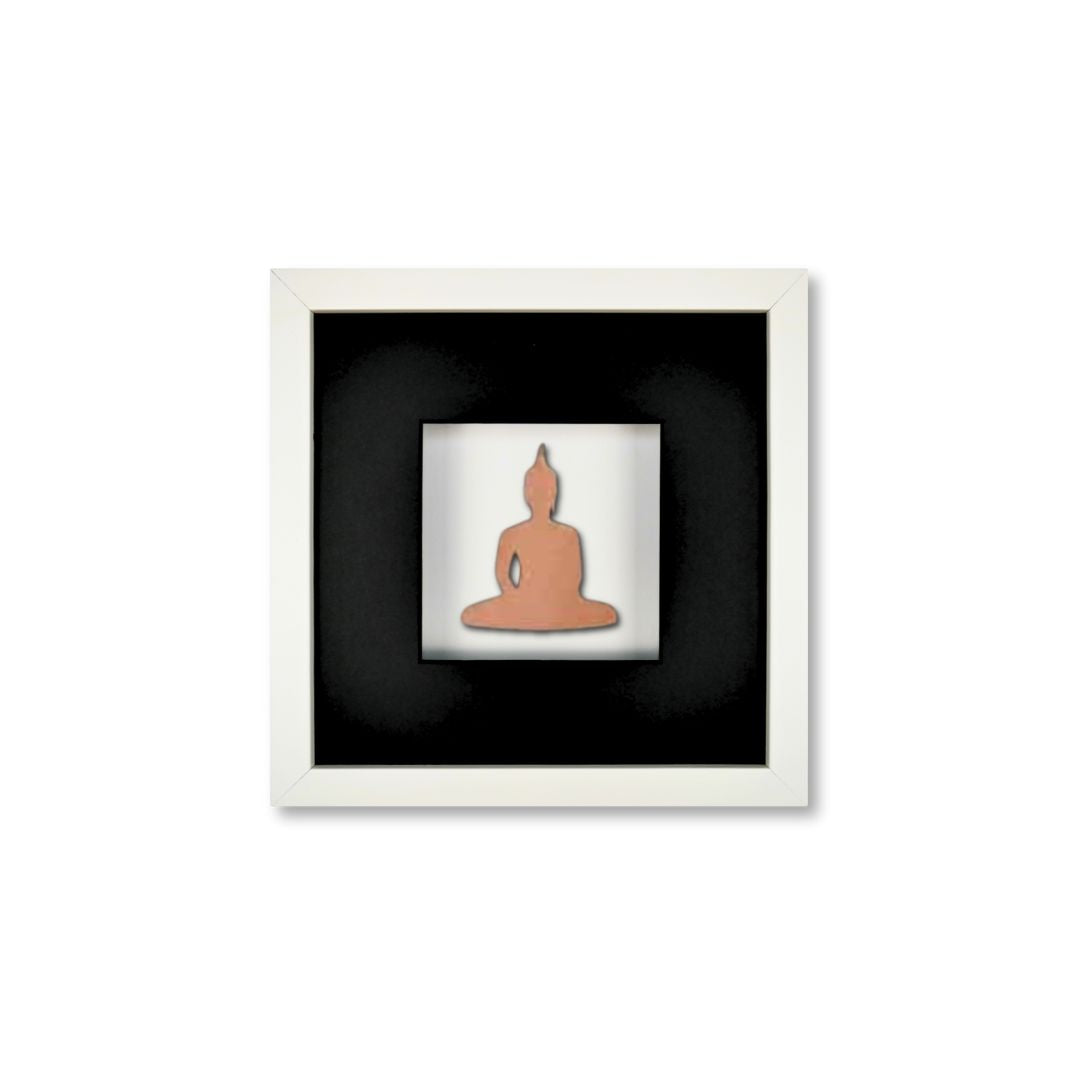 Quadratwerk Wandbild Nahaufnahme Detailansicht Urban Rust Buddha 27cm - Rahmen Weiß, Hintergrund Weiß, Passepartout Schwarz/Schwarz