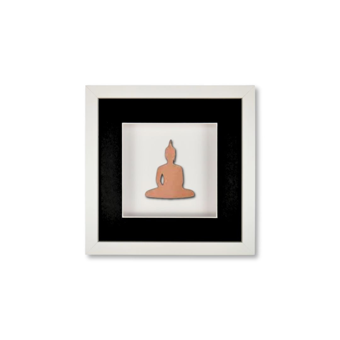Quadratwerk Wandbild Nahaufnahme Detailansicht Urban Rust Buddha 27cm - Rahmen Weiß, Hintergrund Weiß, Passepartout Schwarz/Weiß