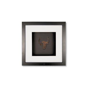 Quadratwerk Wandbild Nahaufnahme Urban Rust The Bull 27cm - Rahmen Schwarz, Hintergrund Schwarz, Passepartout Weiß/Weiß