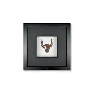 Quadratwerk Wandbild Nahaufnahme Urban Rust The Bull 27cm - Rahmen Schwarz, Hintergrund Weiß, Passepartout Schwarz/Schwarz