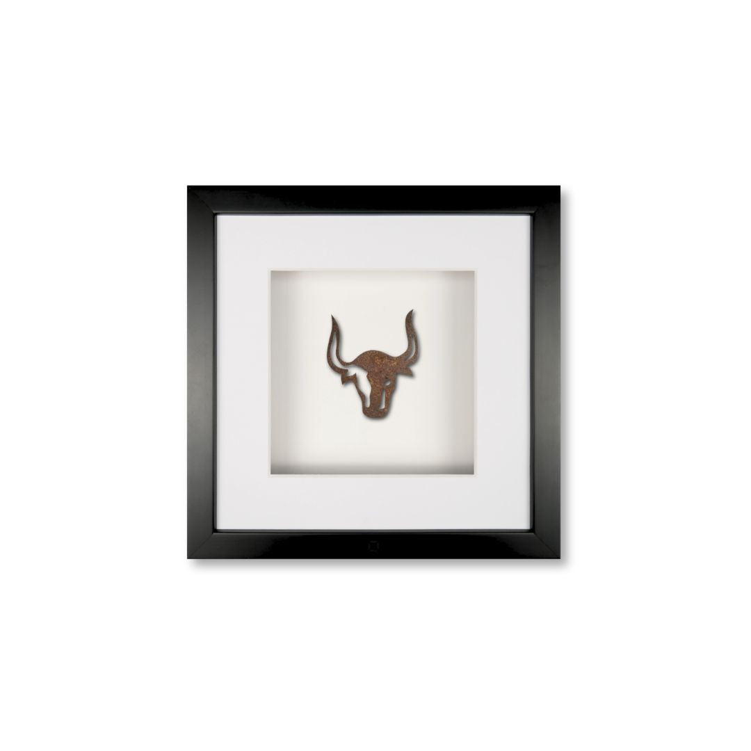 Quadratwerk Wandbild Nahaufnahme Urban Rust The Bull 27cm - Rahmen Schwarz, Hintergrund Weiß, Passepartout Weiß/Weiß