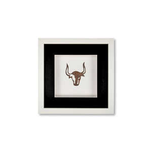 Quadratwerk Wandbild Nahaufnahme Urban Rust The Bull 27cm - Rahmen Weiß, Hintergrund Weiß, Passepartout Schwarz/Weiß