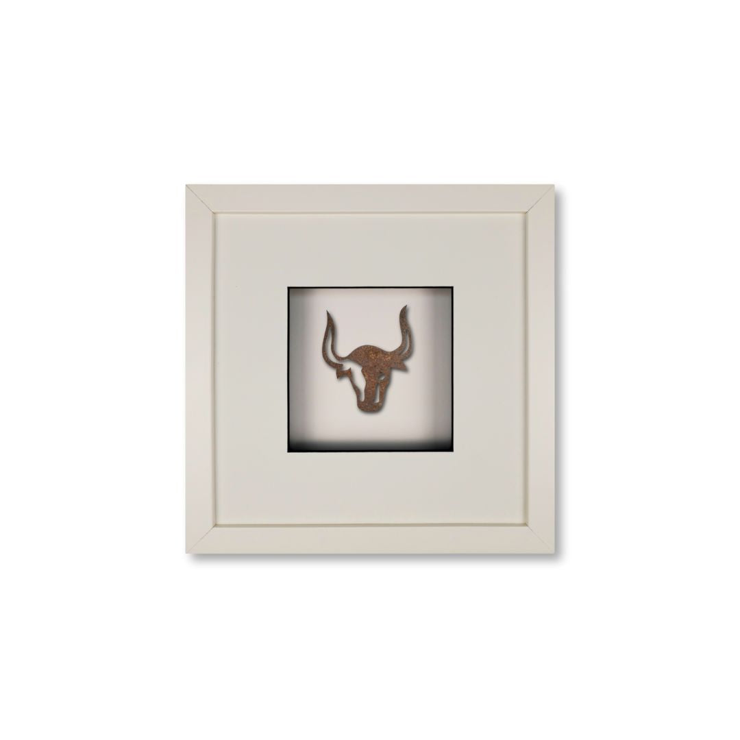 Quadratwerk Wandbild Nahaufnahme Urban Rust The Bull 27cm - Rahmen Weiß, Hintergrund Weiß, Passepartout Weiß/Schwarz