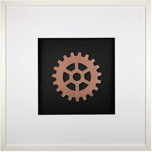 Quadratwerk Wandbild Urban Rust Gear 58cm - Rahmen Weiß, Hintergrund Schwarz, Passepartout Weiß/Weiß