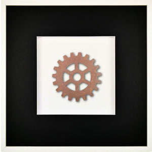 Quadratwerk Wandbild Urban Rust Gear 58cm - Rahmen Weiß, Hintergrund Weiß, Passepartout Schwarz/Weiß