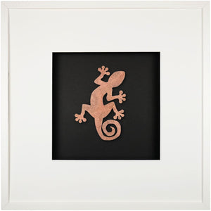 Quadratwerk Wandbild Urban Rust Gecko 58cm - Rahmen Weiß, Hintergrund Schwarz, Passepartout Weiß/Schwarz
