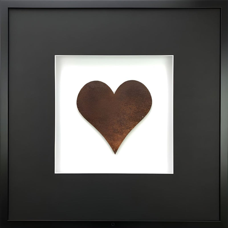 Quadratwerk Wandbild Urban Rust Heart 58cm - Rahmen Schwarz, Hintergrund Weiß, Passepartout Schwarz/Weiß
