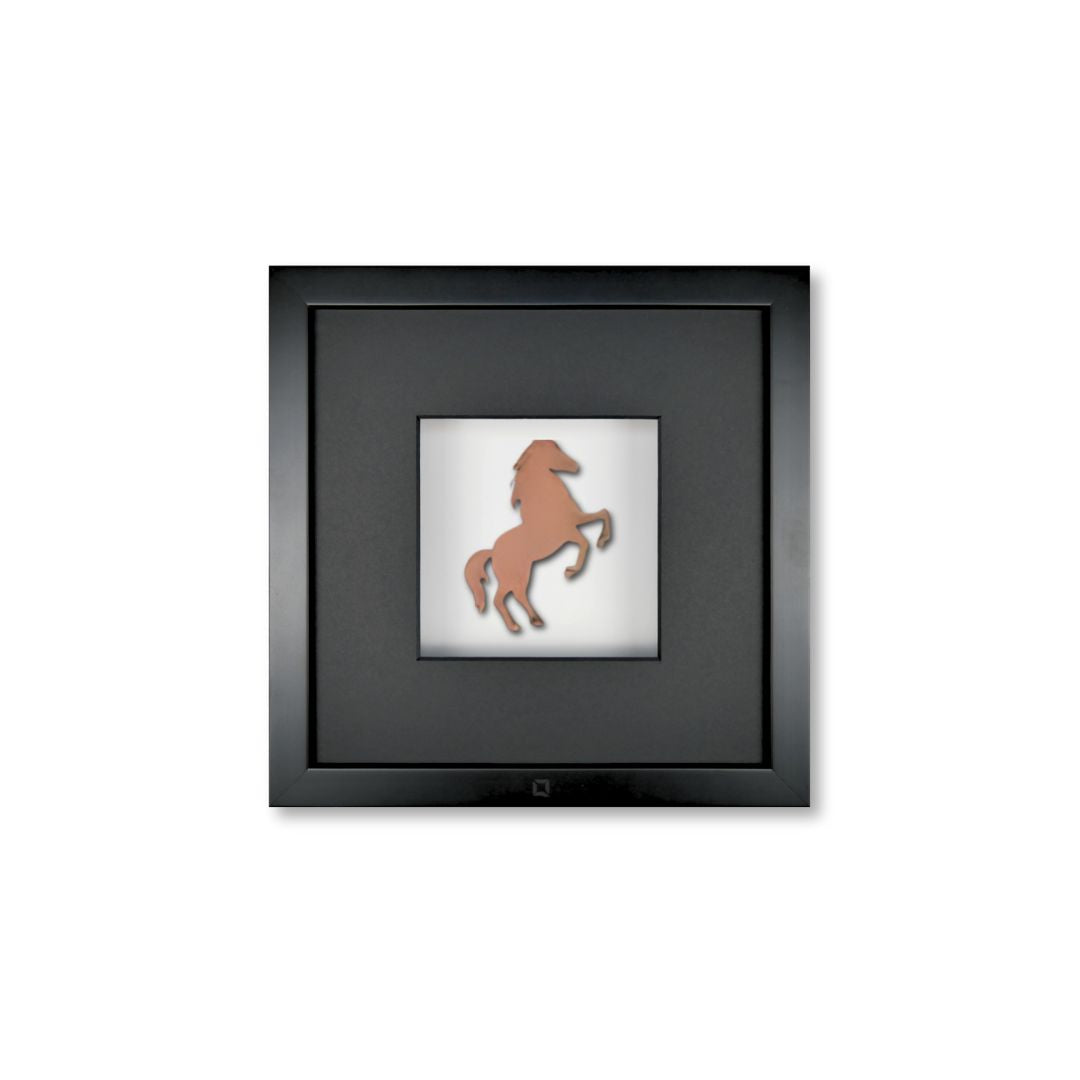 Quadratwerk Wandbild Urban Rust Horse 27cm - Rahmen Schwarz, Hintergrund Schwarz, Passepartout Weiß/Schwarz