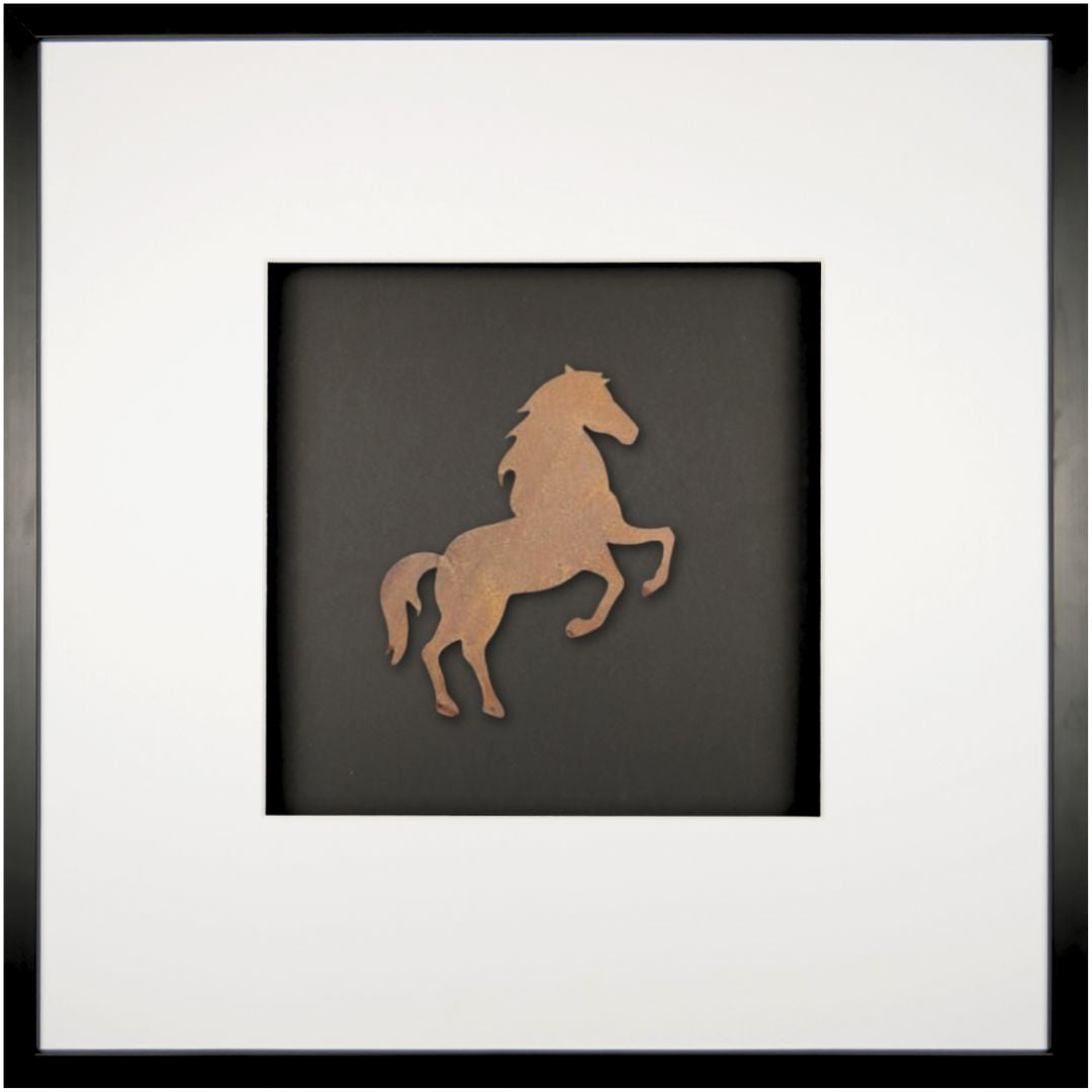 Quadratwerk Wandbild Urban Rust Pferd 58cm - Rahmen Schwarz, Hintergrund Schwarz, Passepartout Weiß/Weiß