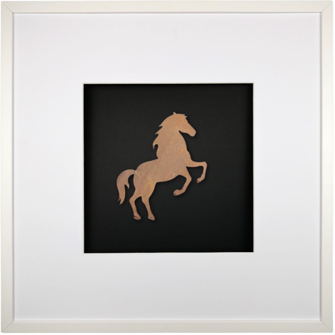 Quadratwerk Wandbild Urban Rust Pferd 58cm - Rahmen Weiß, Hintergrund Schwarz, Passepartout Weiß/Weiß