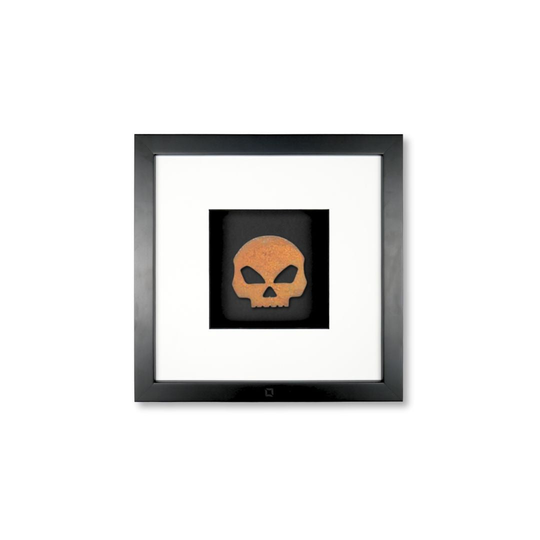 Quadratwerk Wandbild Urban Rust Skull 27cm - Rahmen Schwarz, Hintergrund Schwarz, Passepartout Weiß/Schwarz