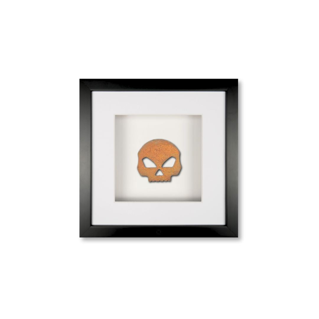 Quadratwerk Wandbild Urban Rust Skull 27cm - Rahmen Schwarz, Hintergrund Weiß, Passepartout Weiß/Weiß