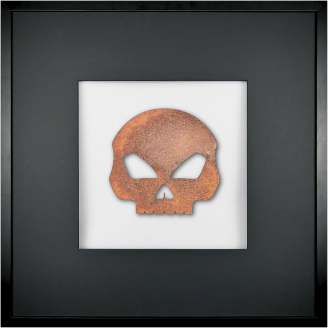 Quadratwerk Wandbild Urban Rust Totenkopf 58cm - Rahmen Schwarz, Hintergrund Weiß, Passepartout Schwarz/Schwarz
