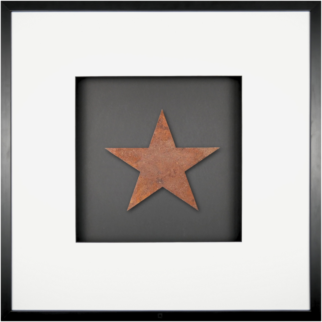 Quadratwerk Wandbild Urban Rust Star 58cm - Rahmen Schwarz, Hintergrund Schwarz, Passepartout Weiß/Schwarz