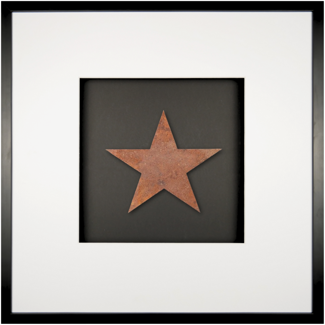 Quadratwerk Wandbild Urban Rust Star 58cm - Rahmen Schwarz, Hintergrund Schwarz, Passepartout Weiß/Weiß
