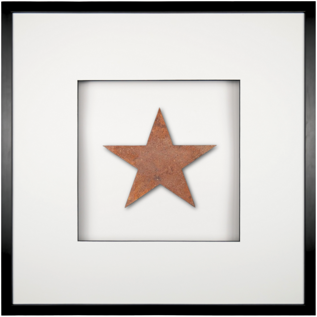 Quadratwerk Wandbild Urban Rust Star 58cm - Rahmen Schwarz, Hintergrund Weiß, Passepartout Weiß/Schwarz