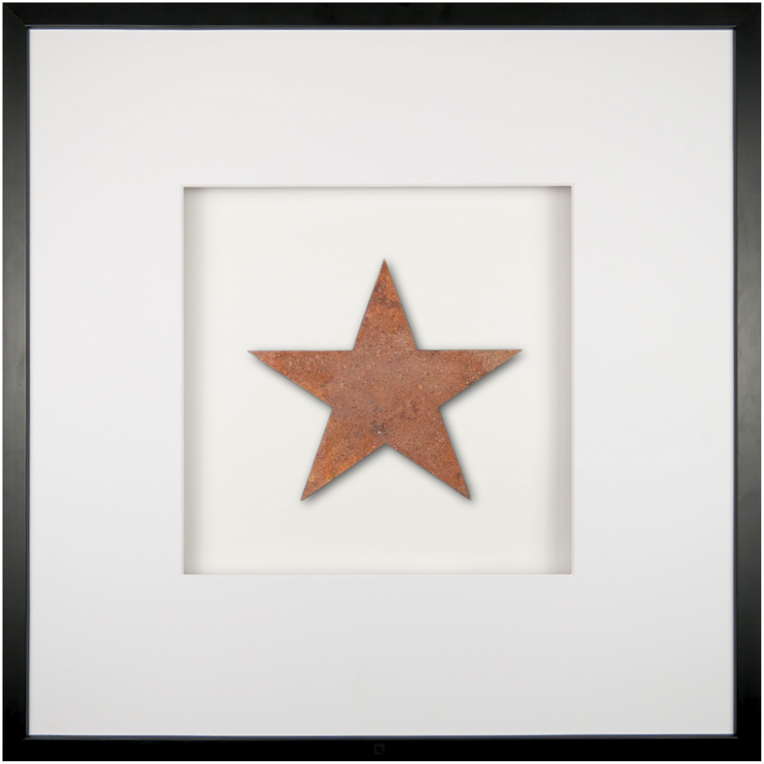Quadratwerk Wandbild Urban Rust Star 58cm - Rahmen Schwarz, Hintergrund Weiß, Passepartout Weiß/Weiß