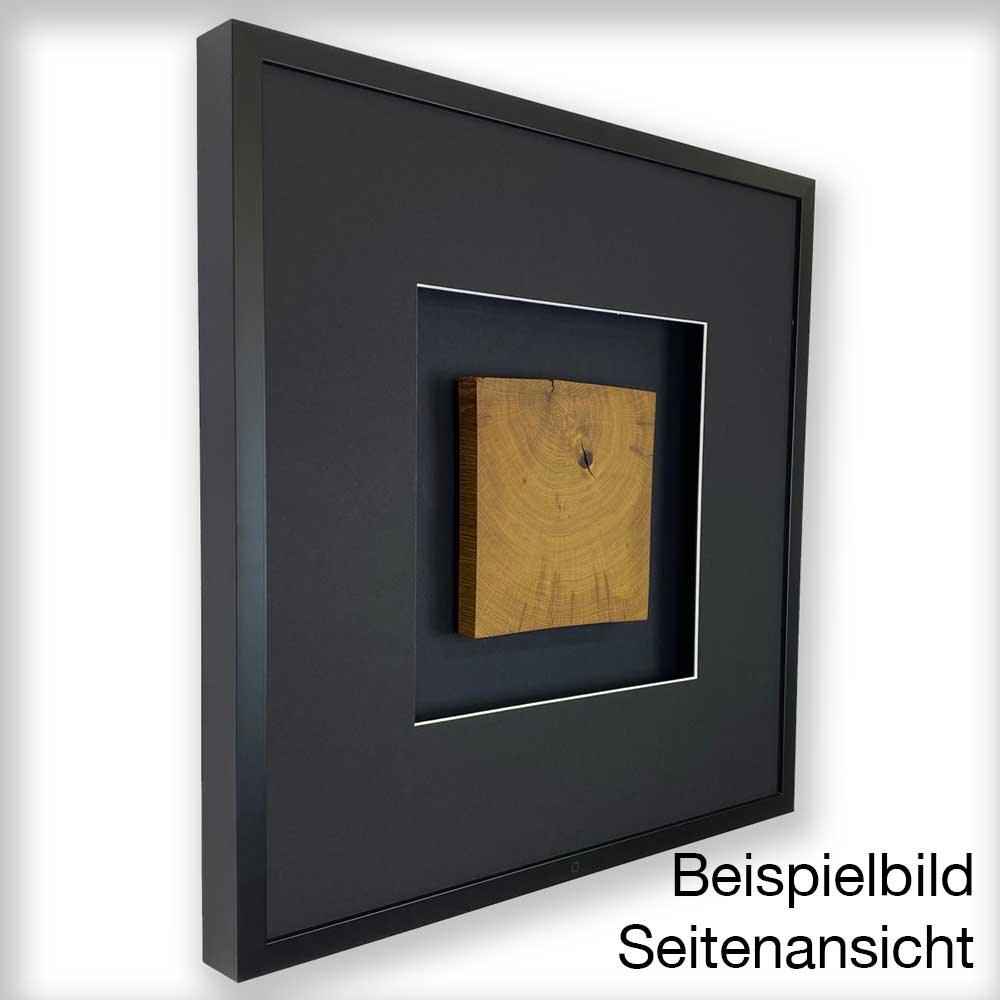 Quadratwerk Wandbild Seitenansicht Noble Wood Quadrat 58cm - Rahmen Schwarz, Hintergrund Schwarz, Passepartout Schwarz/Weiß