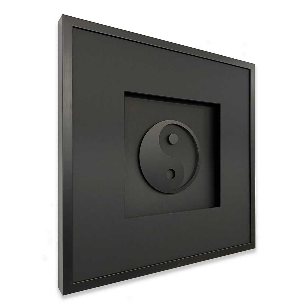 Quadratwerk Wandbild Seitenansicht Pure Black Yin & Yang 58cm - Rahmen Schwarz, Hintergrund Schwarz, Passepartout Schwarz/Schwarz
