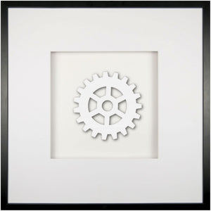 Quadratwerk Wandbild All White Gear 58cm - Rahmen Schwarz, Hintergrund Weiß, Passepartout Weiß/Weiß