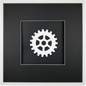 Quadratwerk Wandbild All White Gear 58cm - Rahmen Weiß, Hintergrund Schwarz, Passepartout Schwarz/Weiß