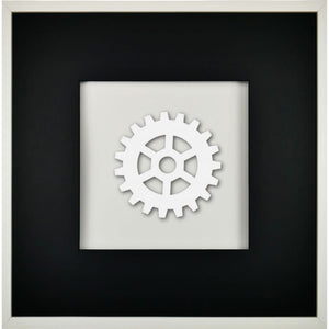 Quadratwerk Wandbild All White Gear 58cm - Rahmen Weiß, Hintergrund Weiß, Passepartout Schwarz/Schwarz