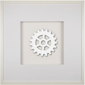 Quadratwerk Wandbild All White Gear 58cm - Rahmen Weiß, Hintergrund Weiß, Passepartout Weiß/Weiß
