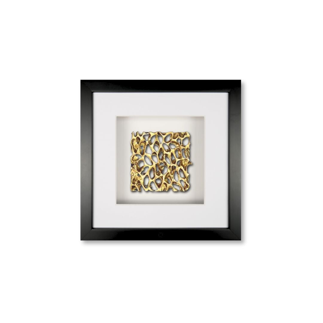 Quadratwerk Wandbild Magic Gold Quadrat 27cm - Rahmen Schwarz, Hintergrund Weiß, Passepartout Weiß/Weiß