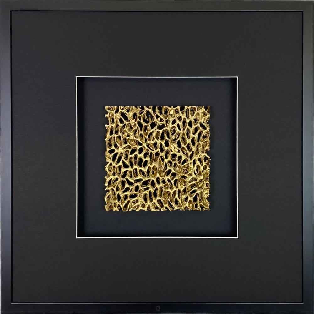 Quadratwerk Wandbild Magic Gold Quadrat 58cm - Rahmen Schwarz, Hintergrund Schwarz, Passepartout Schwarz/Weiß