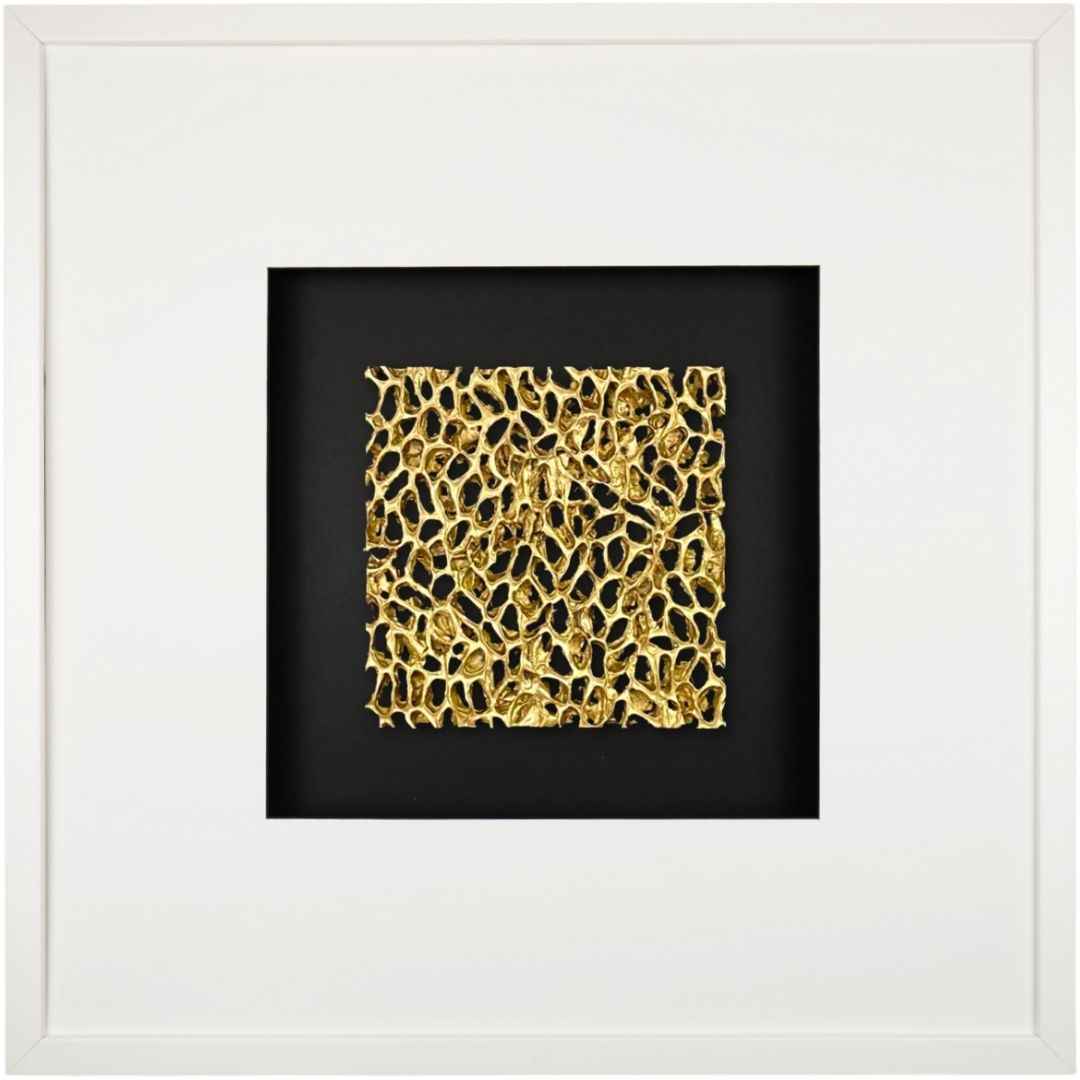 Quadratwerk Wandbild Magic Gold Quadrat 58cm - Rahmen Weiß, Hintergrund Schwarz, Passepartout Weiß/Schwarz