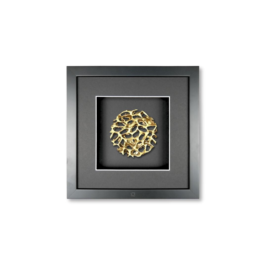 Quadratwerk Wandbild Magic Gold Rund 27cm - Rahmen Schwarz, Hintergrund Schwarz, Passepartout Schwarz/Weiß