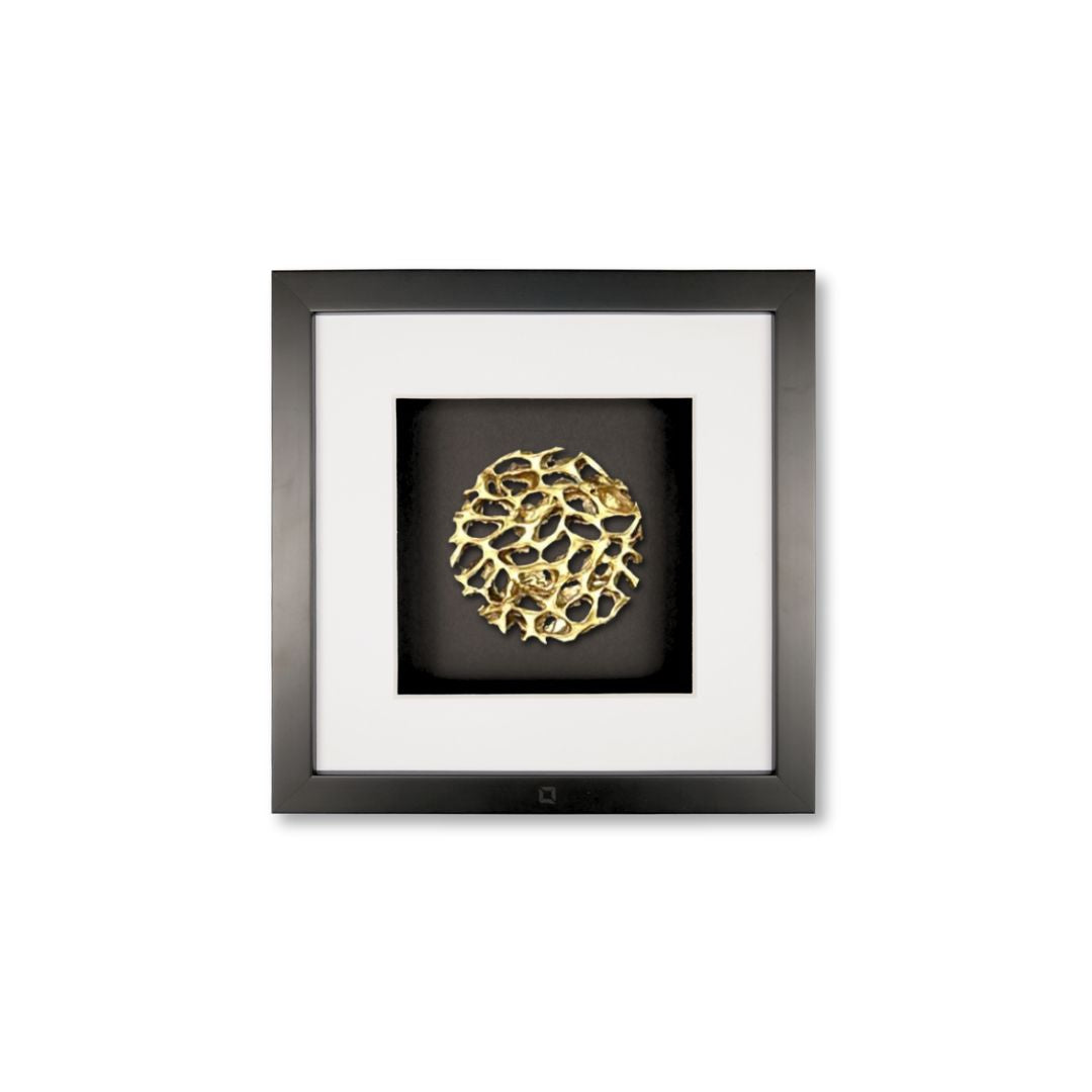 Quadratwerk Wandbild Magic Gold Rund 27cm - Rahmen Schwarz, Hintergrund Schwarz, Passepartout Weiß/Weiß